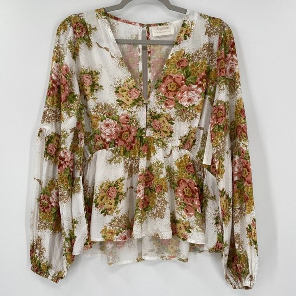 Auguste The Label Tops - Auguste The Label Womens Bonnie Helena Blouse Off-White Floral V-Neck Flowy 2 XS